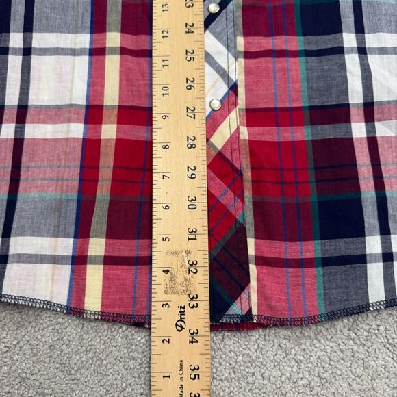 Wrangler Western Pearl Button Down Shirt Mens 17.5 Tall Red Plaid Short Sleeve - Picture 11 of 13